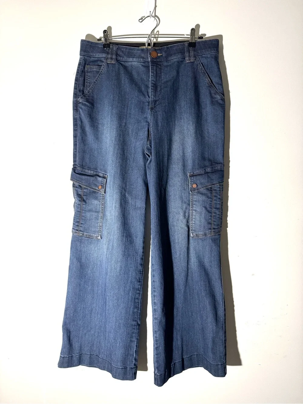 Democracy SkyRise Absolution Wide Leg Jeans Cargo Mid Blue Wash Size 14 - Picture 1 of 11